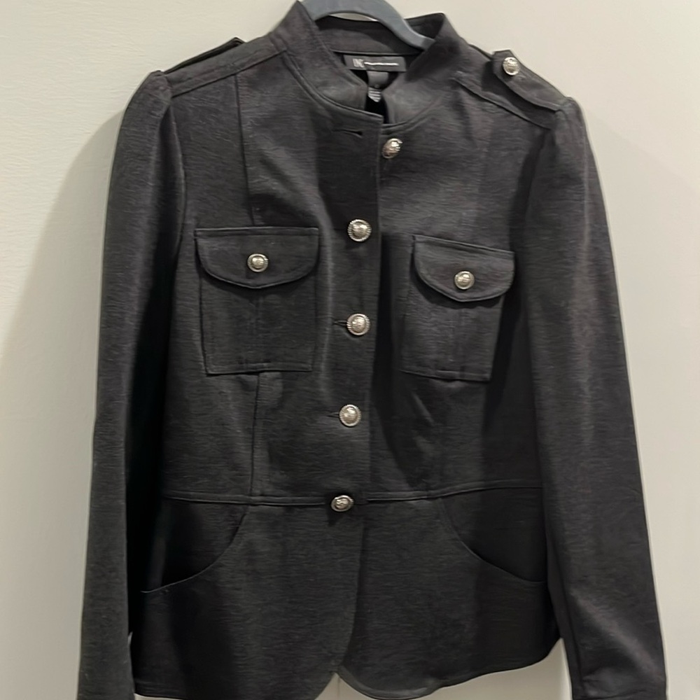 INC International Gray Jersey Knit Feminine Military Style Jacket Women’s L